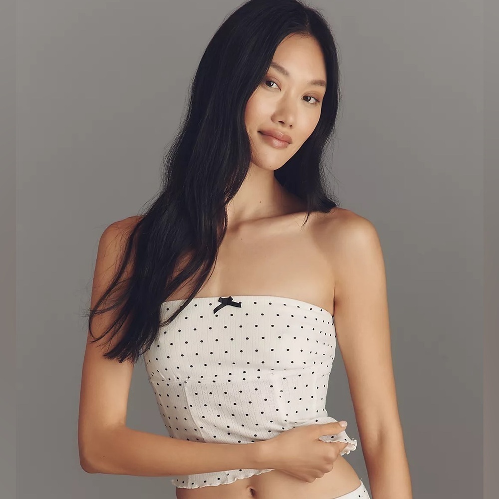Lyrebird Pointelle Crop Strapless Tube Top - white and Black - Large - NWT